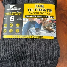 Wells Lamont Mens Ultimate Work Crew Socks Size 7-12 Gray 6-Pair Cushion…