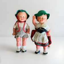 Vintage 1940s German Style Celluloid Dolls Pair Boy Girl Bavarian Tyrolean 4.5"