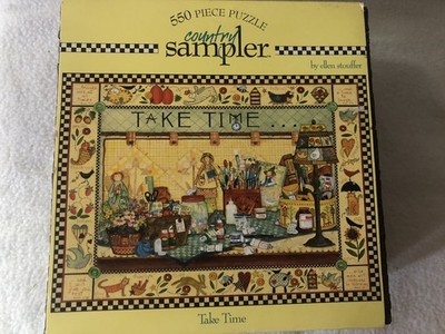 CEACO 2004 550-Piece Jigsaw Puzzle Country Sampler ''TAKE TIME'' Wicker Box NEW