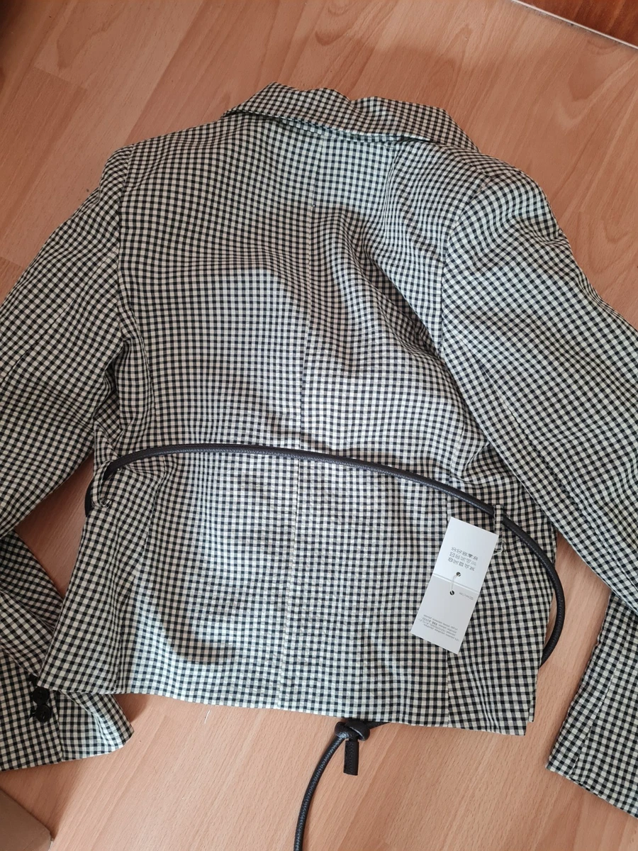 Damen Blazer Schwarz-Weiß Kariert mit Gürtel