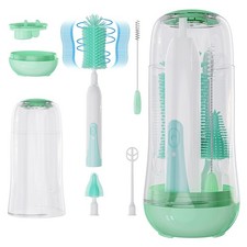 Electric Travel Baby Bottle Brush Set Silicone Cleaner Drying Rack Green