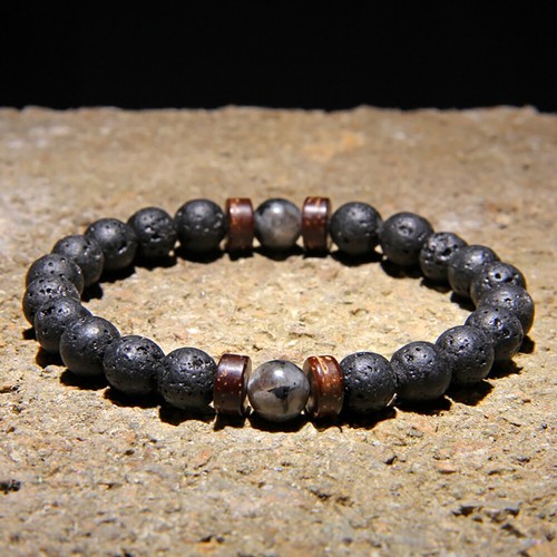 Zense - Pulsera ajustable cuentas de ónix y magma negro liso para hombre ZB0342 - Imagen 3 de 5