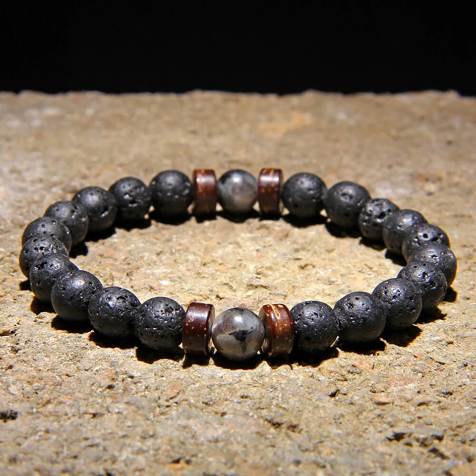 Zense - Pulsera ajustable cuentas de ónix y magma negro liso para hombre ZB0342 - Imagen 3 de 4