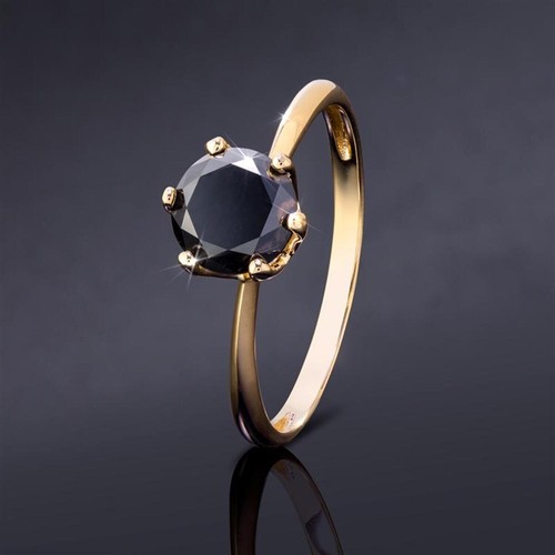 2CT Round Lab-Created Black Spinel Set Solitaire Engagement Ring in 925 Silver - Picture 6 of 13