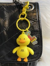 yellow duck keychain bag charm key fob ring rubber NEW
