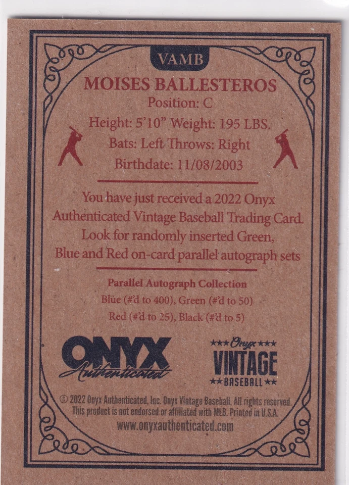 Moises Ballesteros - /50 Green Ink ((AUTO)) - 2022 Onyx - Image 2 of 2