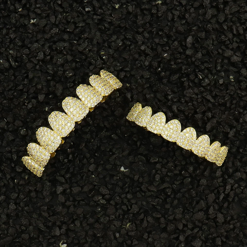 Big 8Top 8Bottom Set Parrillas Hip Hop Heladas 5A+ Circonita cúbica Chapadas en Oro Plata Foto 4 de 4