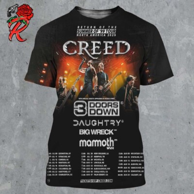 Creed Return Of The Summer Of 99 Tour North America 2025 Tour 3D T-Shirt