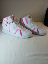 FILA VULC 13 HI-TOP LACE-UP TRAINER SNEAKER WOMEN WHITE/PINK STRIPES SIZE 8
