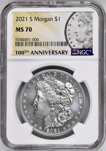 2021 S MORGAN SILVER DOLLAR NGC MS70 100TH ANNIVERSARY LABEL