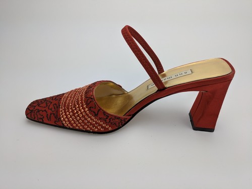 Ann Marino con correa roja tacones de mula bordados lentejuelas C17 talla 6,5 M - Imagen 7 de 12