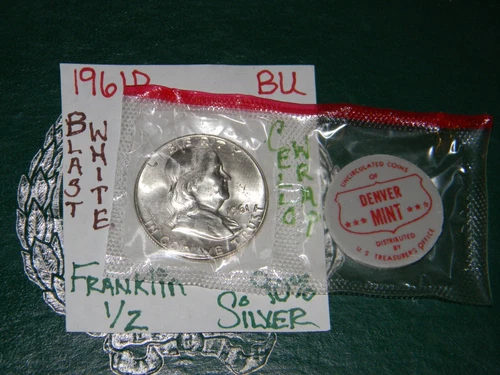 GEM BU UNCIRCULATED [UNC] MS 1961-D SILVER FRANKLIN HALF DOLLAR BRILLIANT LUSTER