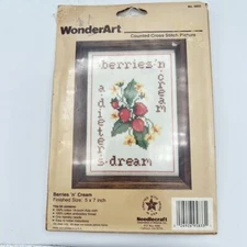 WonderArt Cross Stitch Kit Berries and Cream #5833 Vtg Counted USA Needlecraft