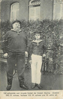 WWI German Feldpost Postcard The Fattest and The Youngest Soldiers In the Navy