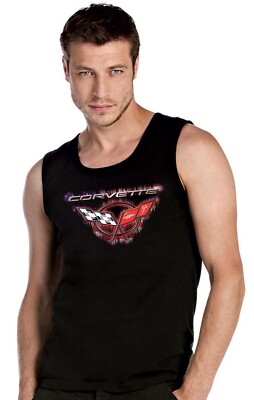 Vintage GM  Chevrolet Corvette Logo SCHWARZ Ärmellos T-Shirt Tank Top -2132_SW