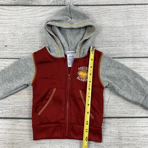 Giacca/Felpa con Cappuccio Teddy Boom Zip Up Bambino 12 Mesi Calcio Accademia Grigio/Rosso - Foto 4 di 5