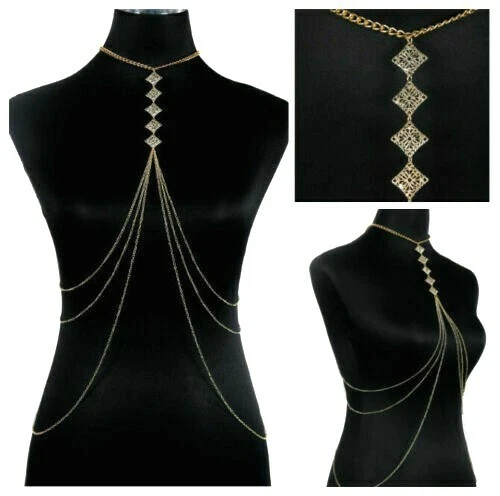 Women Bra Waist Belly Crossover Body Chain Harness Tassel Necklace - Picture 4 of 22