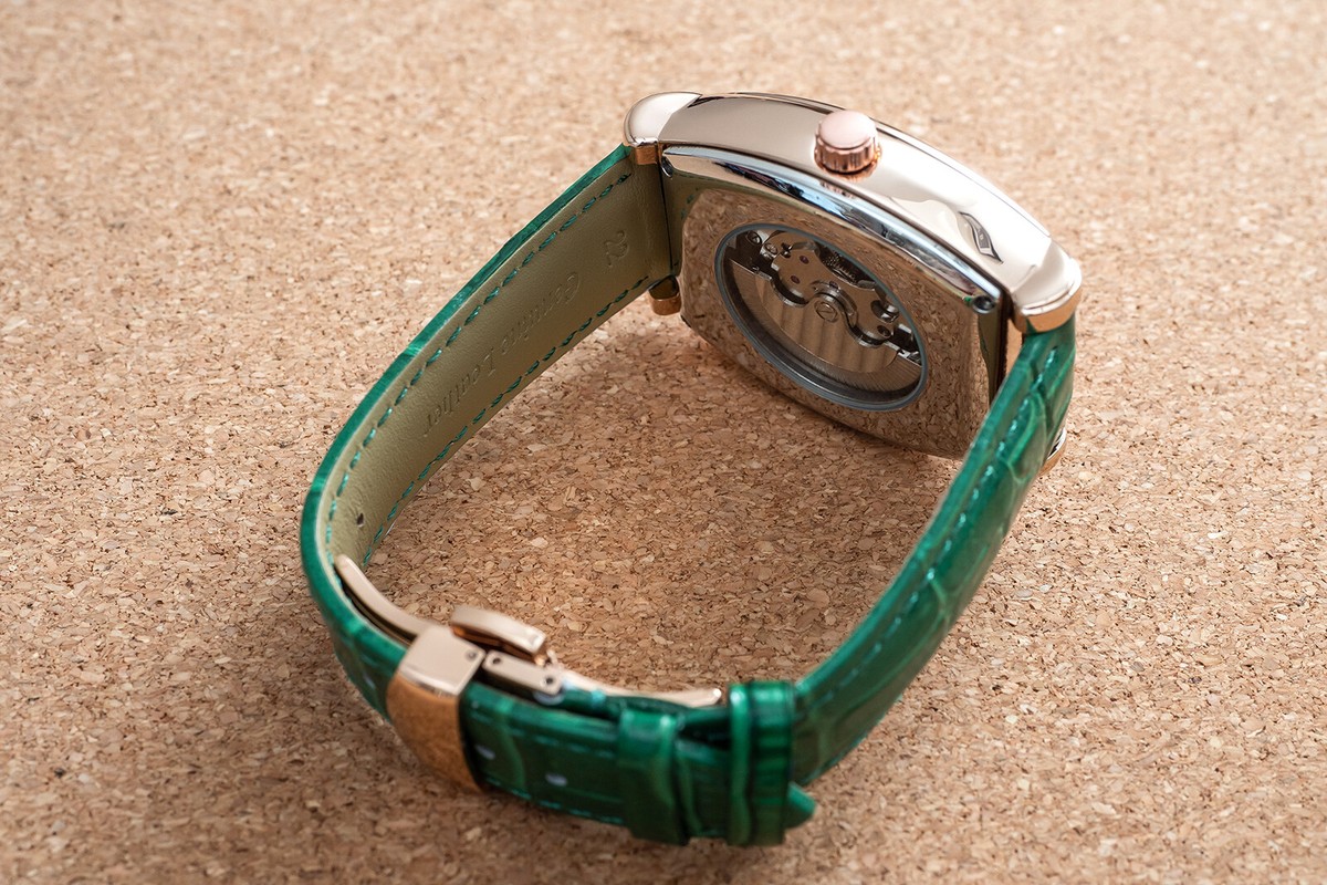 Mens Rose Gold Moon Phase Automatic Mechanical Watch Green 