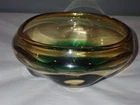 Murano Sommerso Seguso Art Glass Bowl Green & Amber Italy Vintage 1960s