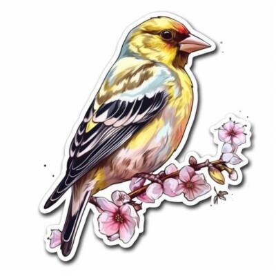 Iowa Eastern Goldfinch bird Wild Prairie Rose flower  Vinyl Decal Sticker for Ca