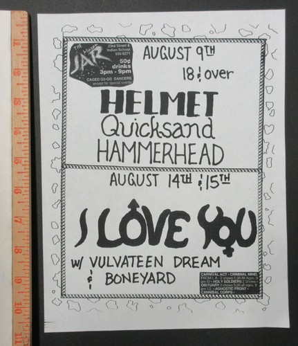 HELMET QUICKSAND HAMMERHEAD Mason Jar Phoenix ARIZONA 1992 PUNK Concert FLYER
