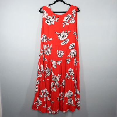 Free People Midi Dress Size M Rita Tiered Flowy Red Floral Print Scoop Open  Back | eBay