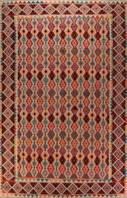 Geometric Reversible Kelim Kilim Rugs Flatweave Tribal Wool Large Rugs 10x16 ft