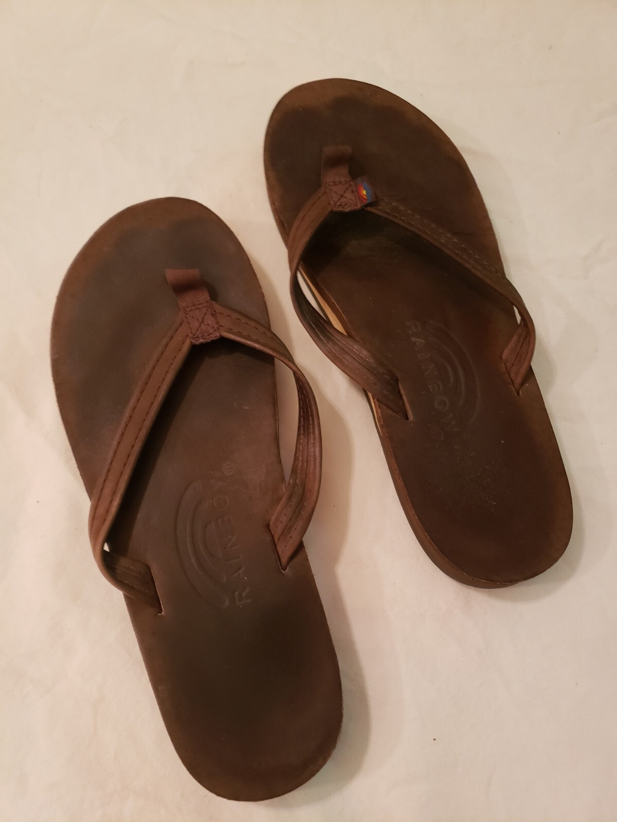 RAINBOW Womens Leather Sandals Flip Flops Dark Brown Narrow Straps Size  5.5-6.5 | eBay