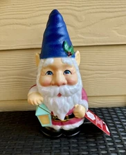 Holiday Time 11" Light Up Tabletop GNOME WITH BLUE HAT Blow Mold Christmas