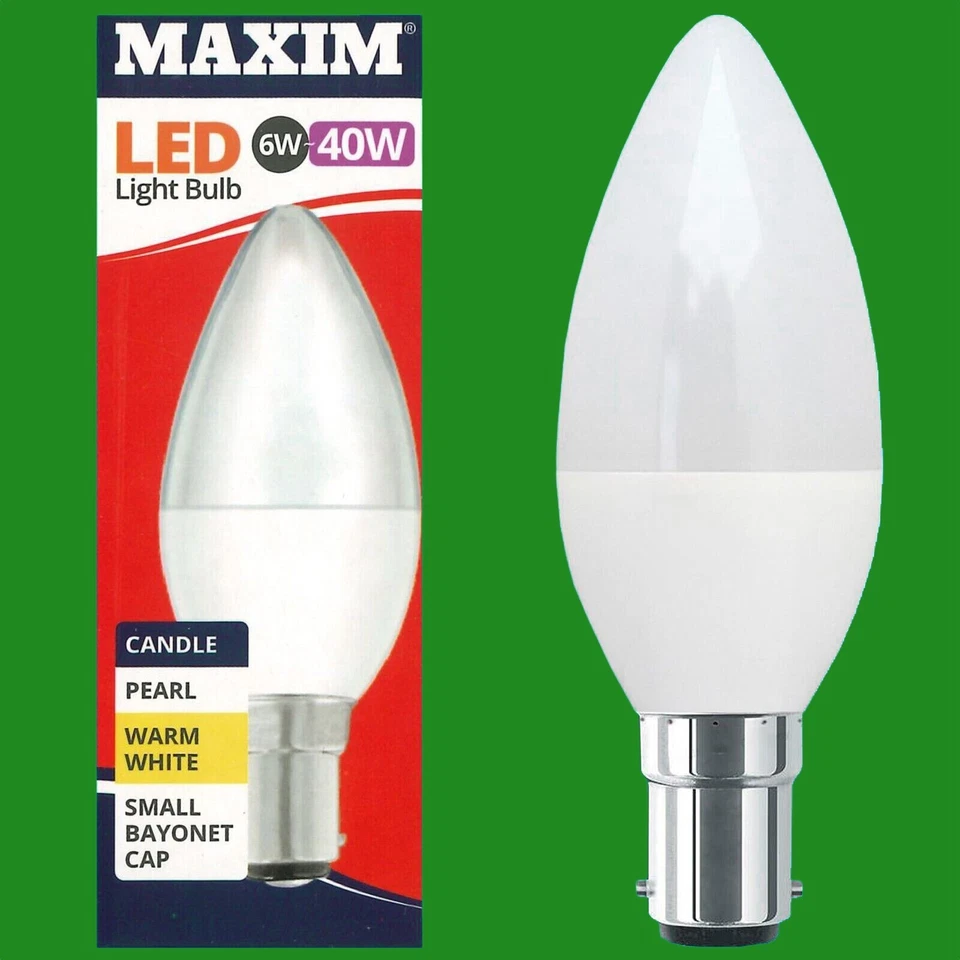 MAXIM 10x 6W (=40W) LED Pearl Candle Light Bulbs, SBC B15 2700K Warm White Lamps