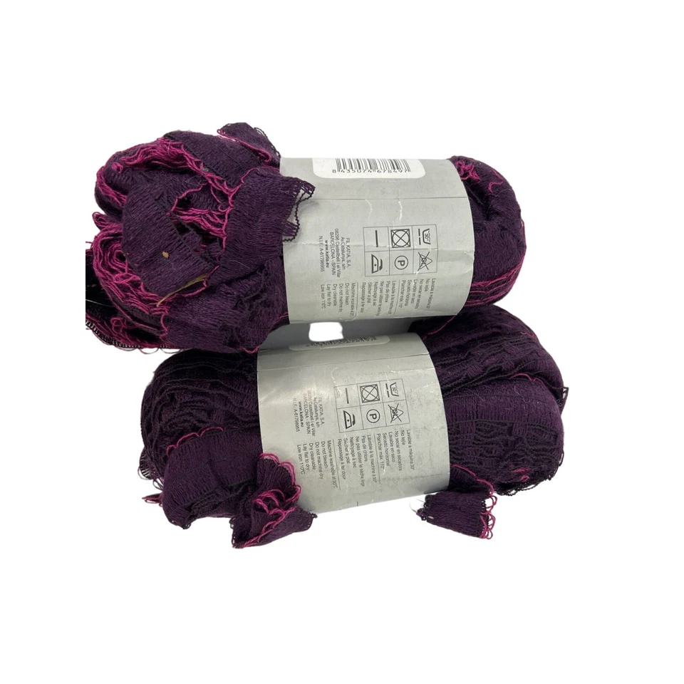 Katia Rhonda Ribbon Yarn #206 Purple with Pink Trim Spain 3.5 oz AT745 Lot of 2 - Image 4 of 4