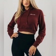 Alphalete Signature Maroon Cropped Fleece Hoodie Small NWT