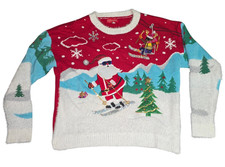 Blizzard Bay Men's XL Santa Skiing Christmas Sequin Crew Knit Sweater