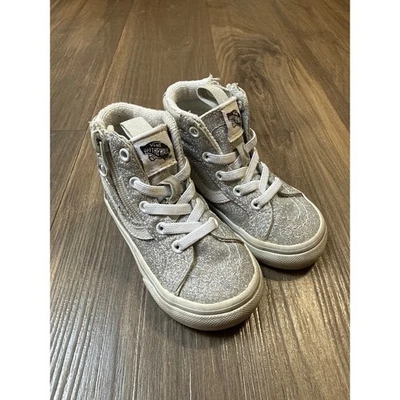 Vans Sk8-Hi Zip Sneakers Toddler 5 Silver Glitter High Top Sparkly Shoes - Image 1 of 4