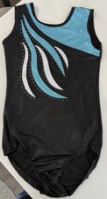 Gymnastics / Dance Leotard Girls Size 16 Shimmer Black Blue White Rhinestones