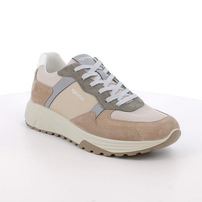 Igi&co Leather Lace-Up Sneakers For Men Beige