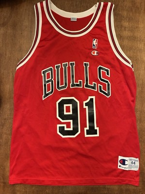Champion Chicago Bulls Dennis Rodman #91 Red Jersey Size 44 NBA | eBay