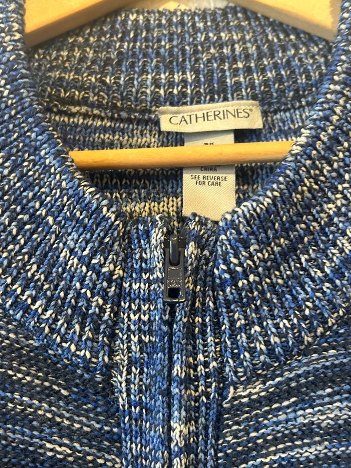 Catherine'S Knit Tunic Cardigan Sweater Size 3X 26/28W Zip Up Heathered Blue - Image 2 of 4