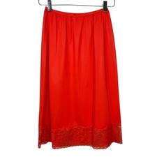 Vintage Vanity Fair Half Slip Skirt Medium Bright Red Lace Trim Nylon USA Made