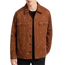 Image of Hugo Boss HUGO Enalu Floral Embroidered Motif Utility Overshirt Brown - Men's L