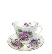 Tea Cup  Saucer Purple Lilac Crown Victorian Staffordshire Eng Fine Bone China