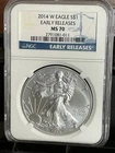 2014 W BURNISHED AMERICAN SILVER EAGLE NGC MS70 EARLY RELEASES