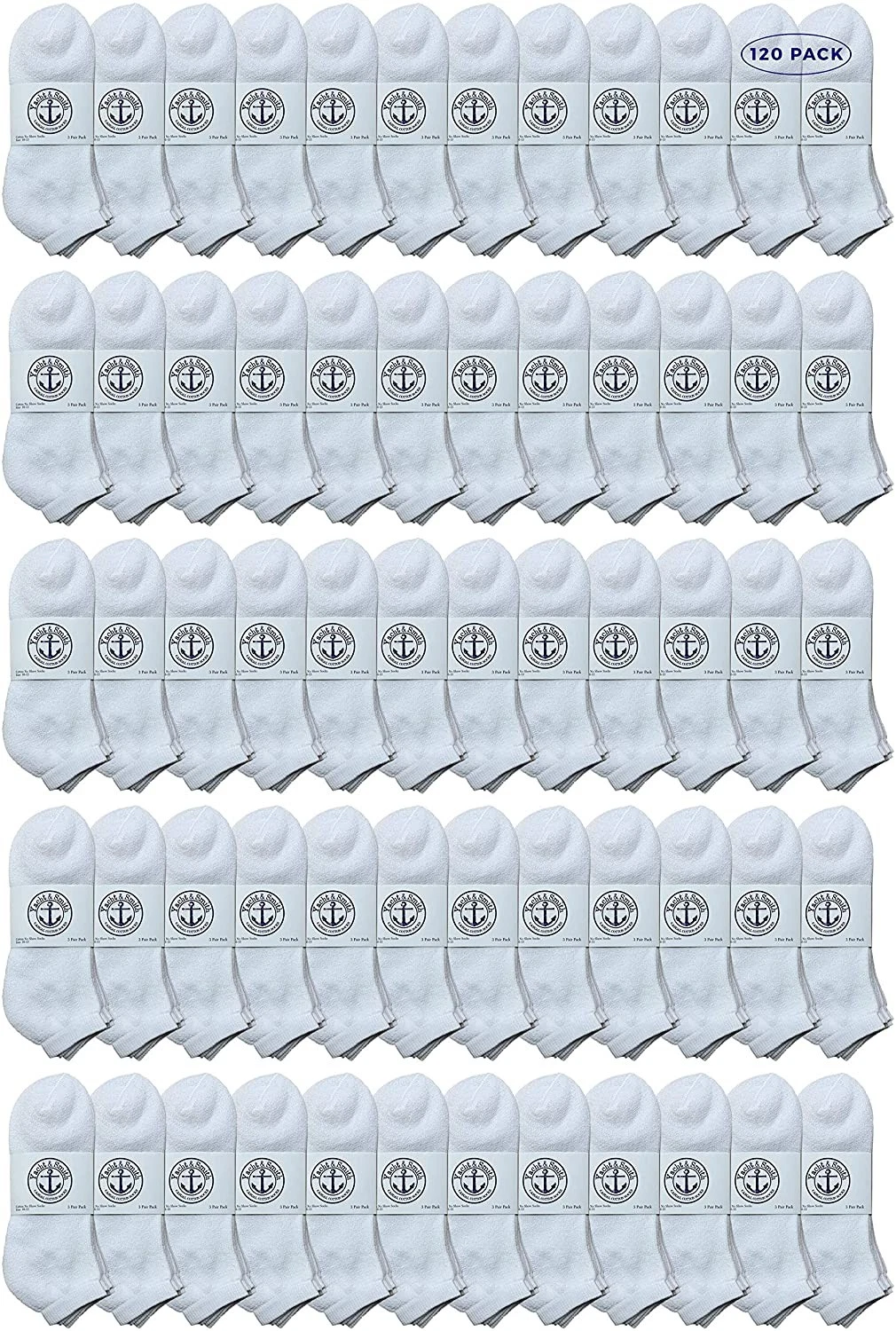 120 PK of Men's No Show Ankle Socks, Premium Quality Cotton Size 10-13 White