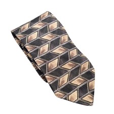 Puritan Silk Necktie Black Tan Geometric Diamond Pattern Men's Classic USA Made