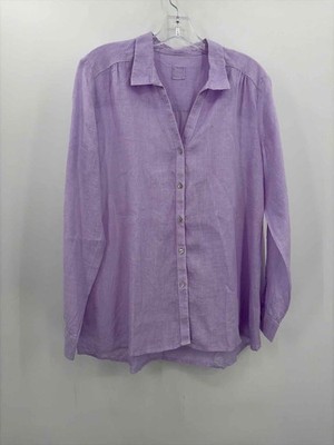 Pre-Owned 120% Lino Purple Size 46 Button Down Long Sleeve Blouse