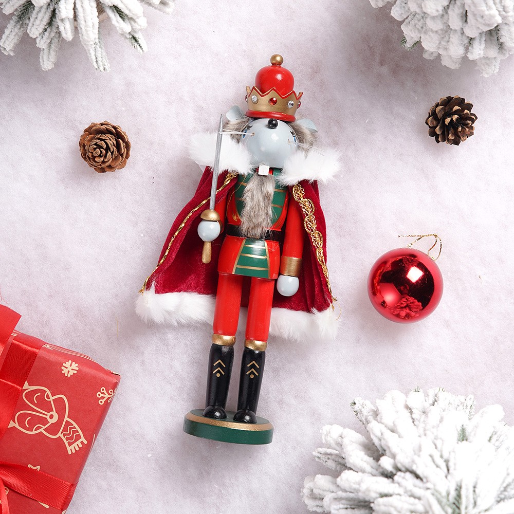 12'' Nutcracker Soldier Vintage Wooden Nut Cracker Ornament Red Mouse Home Decor