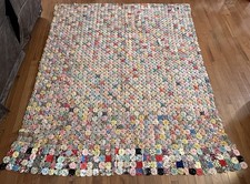 Vintage Yo Yo Quilt Handmade 75x92 Colorful Feedsack Fabrics Full Size Estate