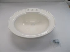 LIPPERT OVAL LAVATORY SINK 17" X 20" X 7" CENTER DRAIN PARCHMENT 209358 RV