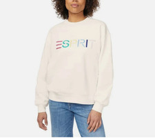 NWT Esprit Women's Logo Fleece Crewneck Cream Viral 80s Retro Style  SIZE MEDIUM