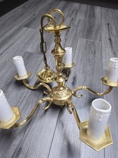 Vintage Small Solid Brass Chandelier 5 Arms Ceiling Light